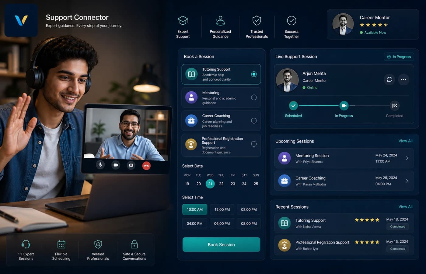 Vow Support connector with mentoring and booking dashboard